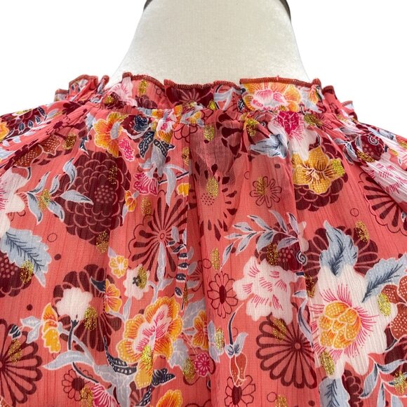 A Love Story Coral Floral Glitter Blouse Ruffle Neck 2X Boho Romantic NWT - Picture 9 of 9
